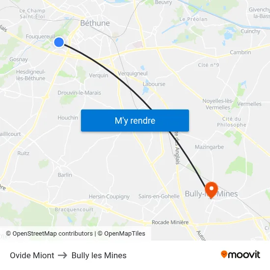 Ovide Miont to Bully les Mines map