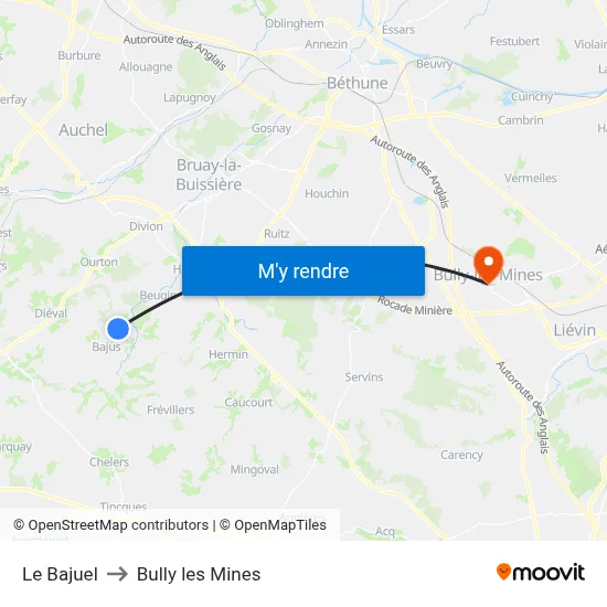 Le Bajuel to Bully les Mines map