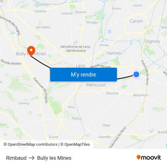 Rimbaud to Bully les Mines map