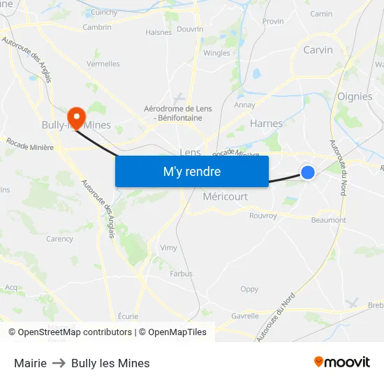 Mairie to Bully les Mines map