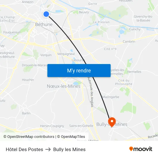 Hôtel Des Postes to Bully les Mines map