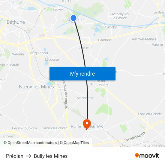 Préolan to Bully les Mines map