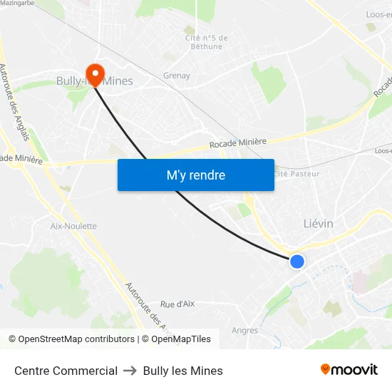 Centre Commercial to Bully les Mines map