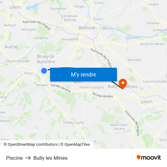 Piscine to Bully les Mines map