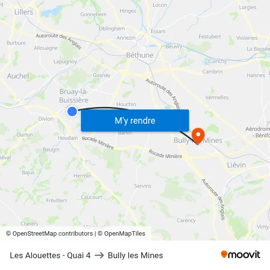 Les Alouettes - Quai 4 to Bully les Mines map