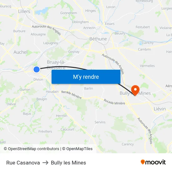 Rue Casanova to Bully les Mines map
