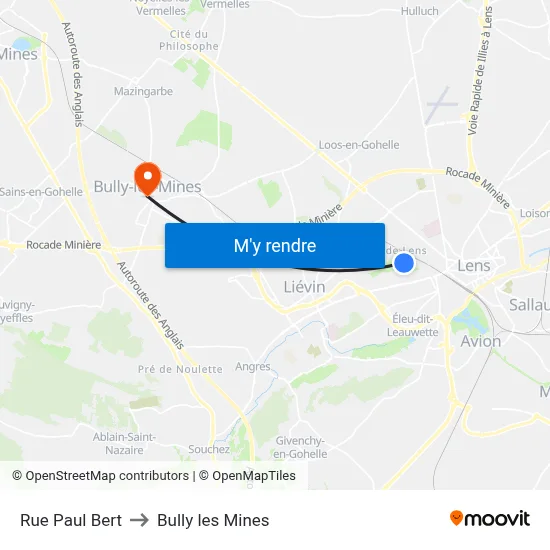 Rue Paul Bert to Bully les Mines map