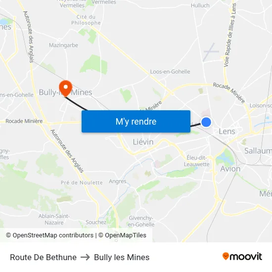 Route De Bethune to Bully les Mines map