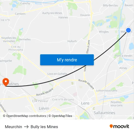 Meurchin to Bully les Mines map