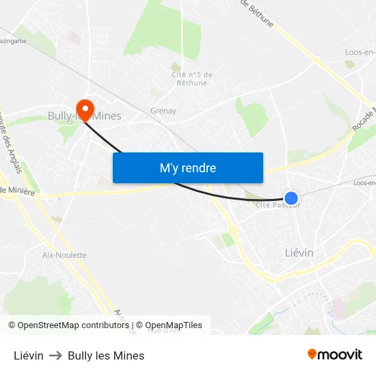 Liévin to Bully les Mines map