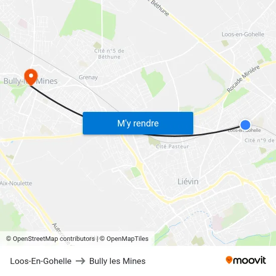 Loos-En-Gohelle to Bully les Mines map
