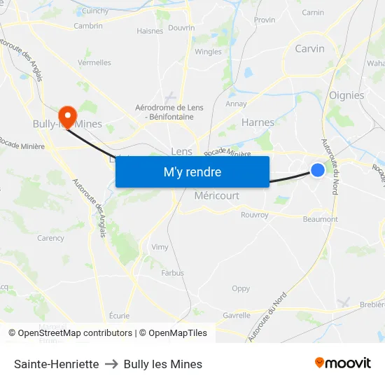 Sainte-Henriette to Bully les Mines map