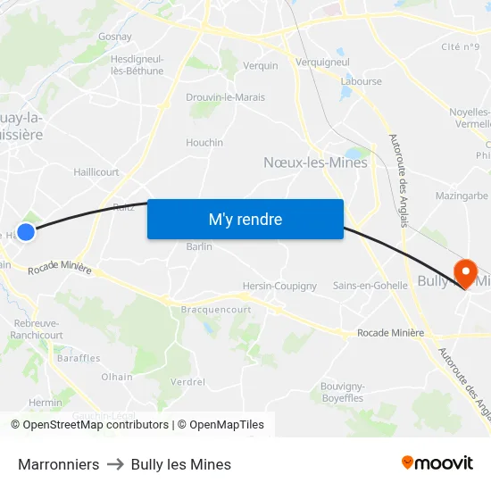 Marronniers to Bully les Mines map