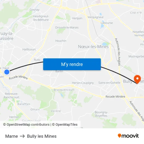Marne to Bully les Mines map