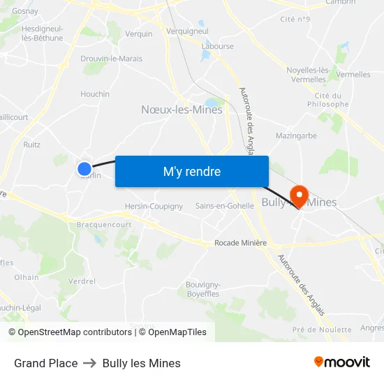 Grand Place to Bully les Mines map