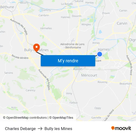 Charles Debarge to Bully les Mines map