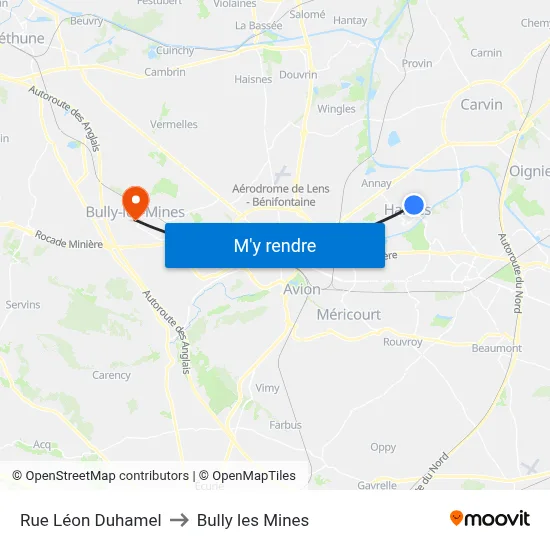 Rue Léon Duhamel to Bully les Mines map