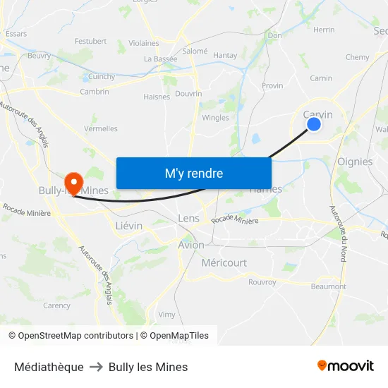 Médiathèque to Bully les Mines map