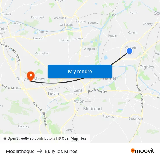 Médiathèque to Bully les Mines map