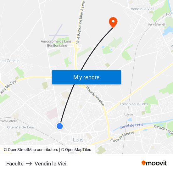 Faculte to Vendin le Vieil map