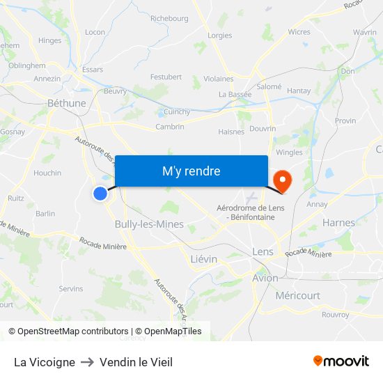 La Vicoigne to Vendin le Vieil map