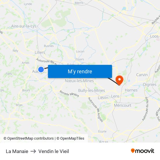 La Manaie to Vendin le Vieil map