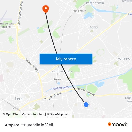 Ampere to Vendin le Vieil map