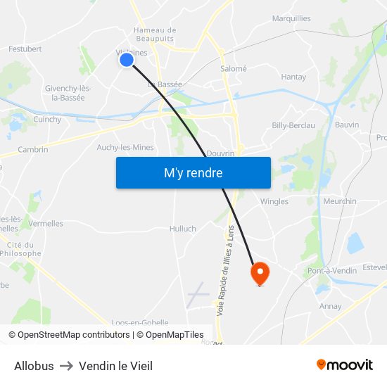 Allobus to Vendin le Vieil map