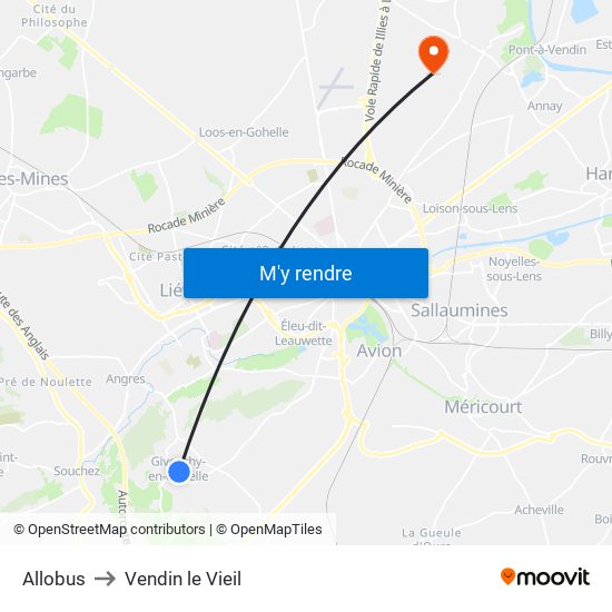 Allobus to Vendin le Vieil map