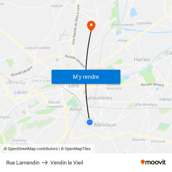 Rue Lamendin to Vendin le Vieil map
