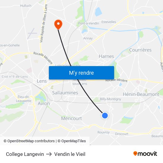 College Langevin to Vendin le Vieil map