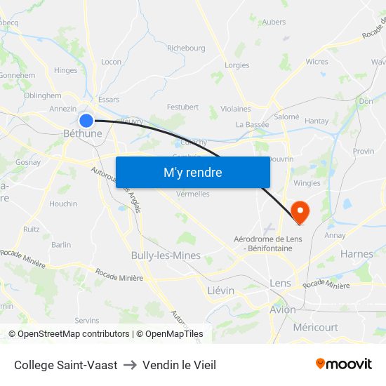 College Saint-Vaast to Vendin le Vieil map