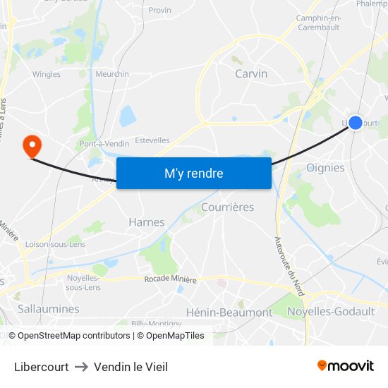 Libercourt to Vendin le Vieil map