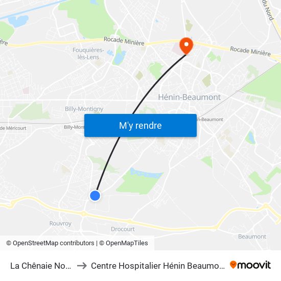 La Chênaie Nord to Centre Hospitalier Hénin Beaumont map