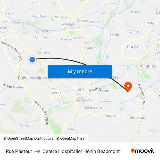 Rue Pasteur to Centre Hospitalier Hénin Beaumont map