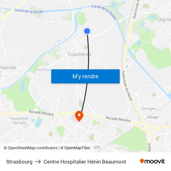 Strasbourg to Centre Hospitalier Hénin Beaumont map
