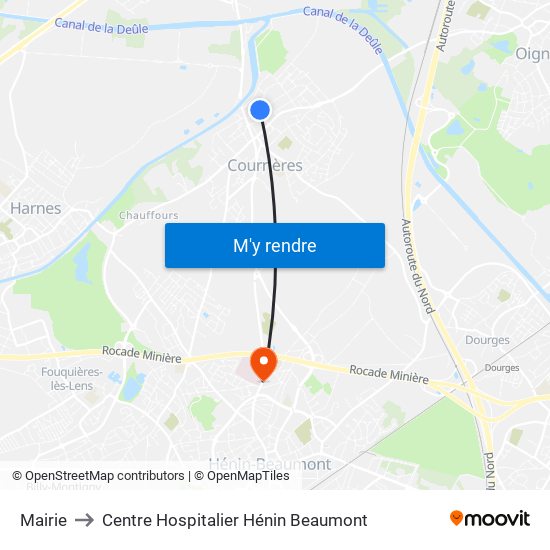 Mairie to Centre Hospitalier Hénin Beaumont map