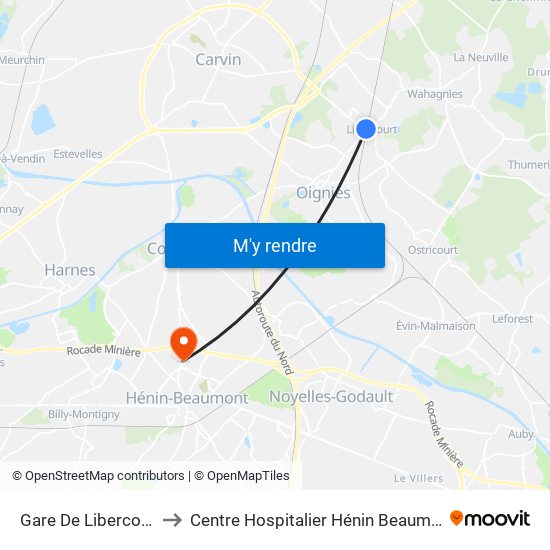 Gare De Libercourt to Centre Hospitalier Hénin Beaumont map