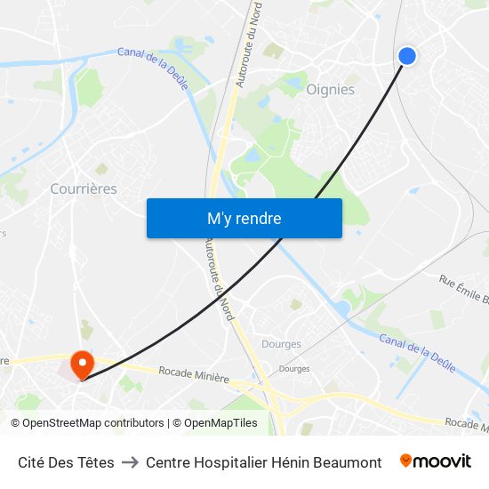 Cité Des Têtes to Centre Hospitalier Hénin Beaumont map