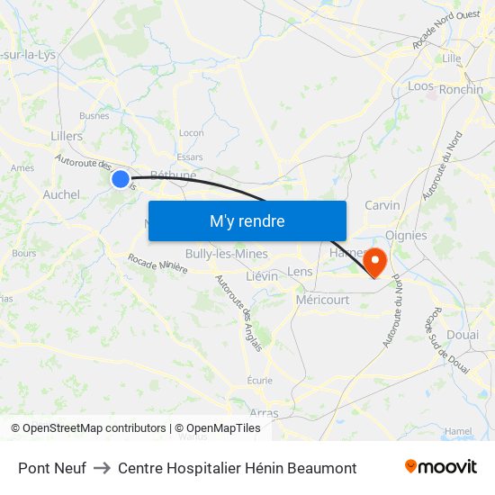 Pont Neuf to Centre Hospitalier Hénin Beaumont map