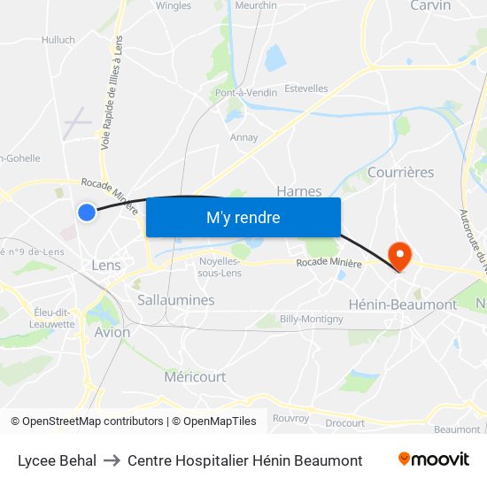 Lycee Behal to Centre Hospitalier Hénin Beaumont map
