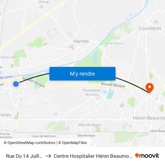 Rue Du 14 Juillet to Centre Hospitalier Hénin Beaumont map