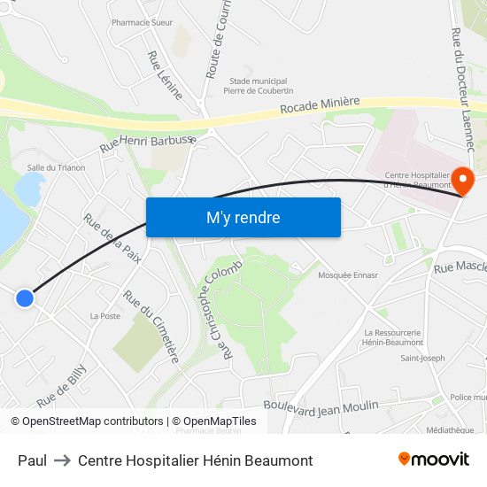 Paul to Centre Hospitalier Hénin Beaumont map
