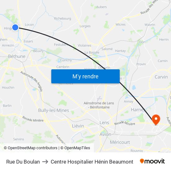 Rue Du Boulan to Centre Hospitalier Hénin Beaumont map