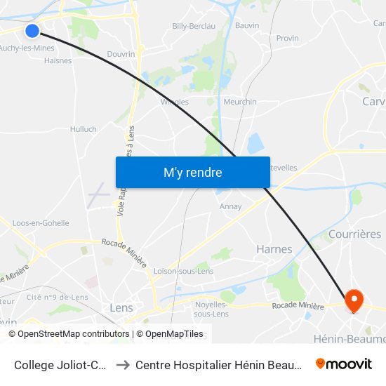 College Joliot-Curie to Centre Hospitalier Hénin Beaumont map