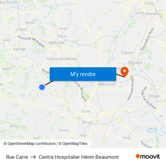 Rue Carre to Centre Hospitalier Hénin Beaumont map