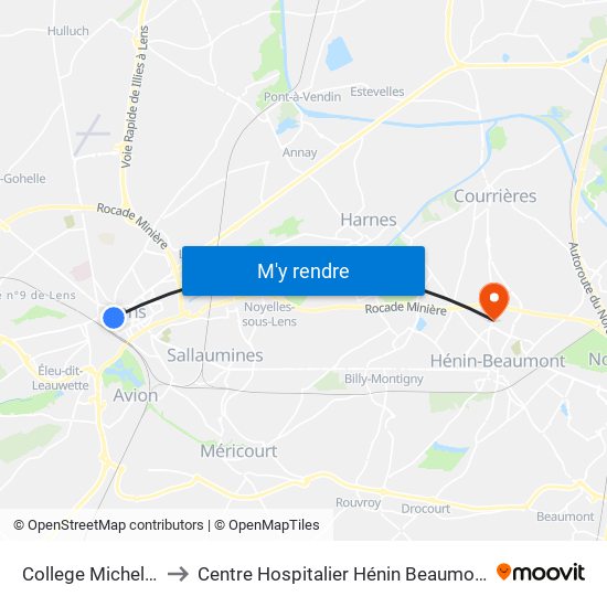 College Michelet to Centre Hospitalier Hénin Beaumont map