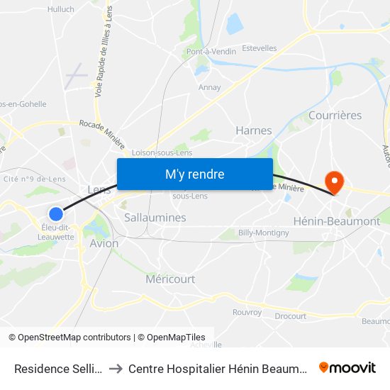 Residence Sellier to Centre Hospitalier Hénin Beaumont map