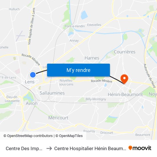 Centre Des Impots to Centre Hospitalier Hénin Beaumont map