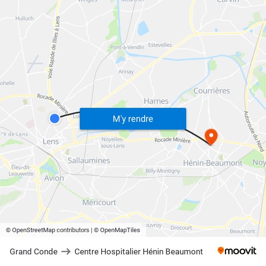 Grand Conde to Centre Hospitalier Hénin Beaumont map